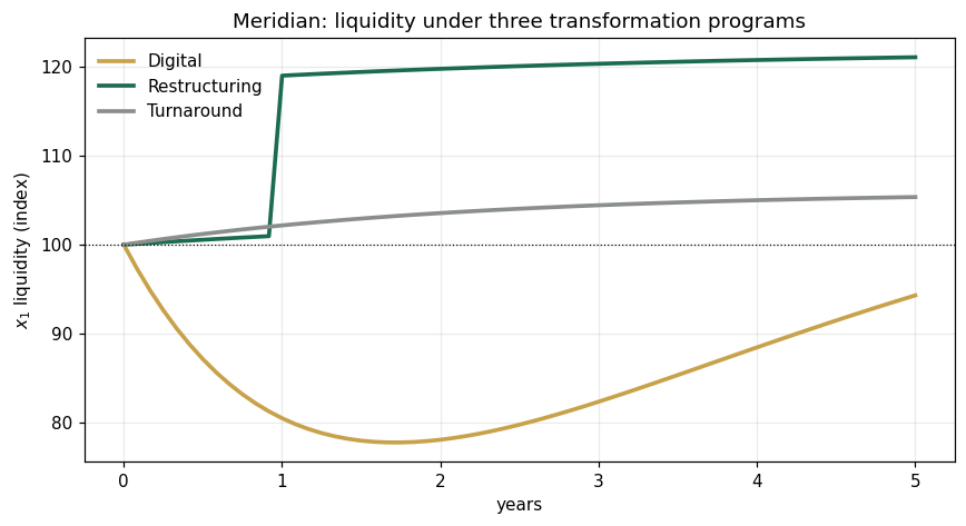 Meridian: liquidity under three transformation programs