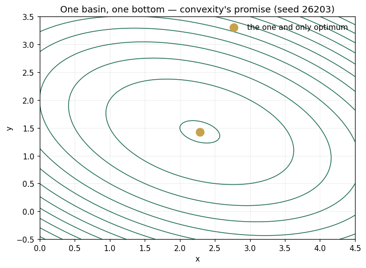 One basin, one bottom — convexity's promise (seed 26203)