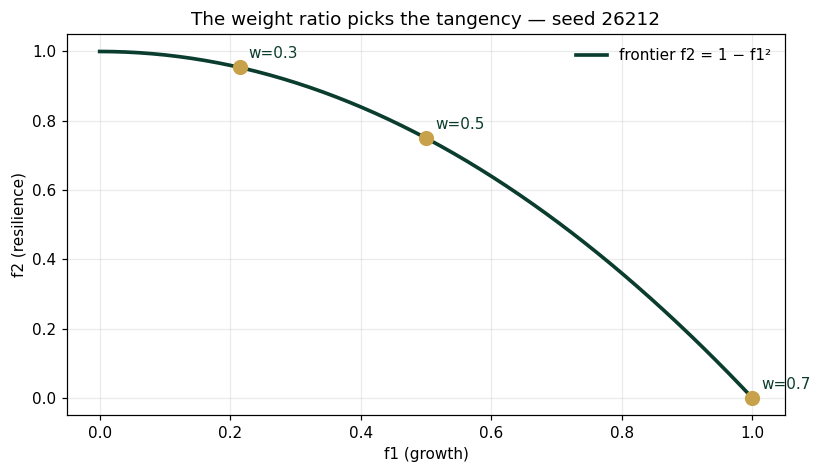 The weight ratio picks the tangency — seed 26212
